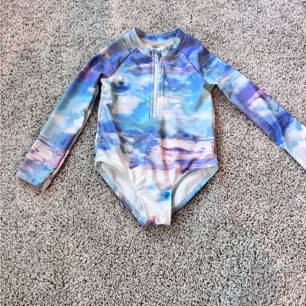 OshKosh Girls Long Sleeve One Piece Swimsuit Size 4 Watercolor Rash Guard